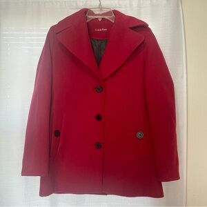 Calvin Klein Vibrant Red Coat with Black Button